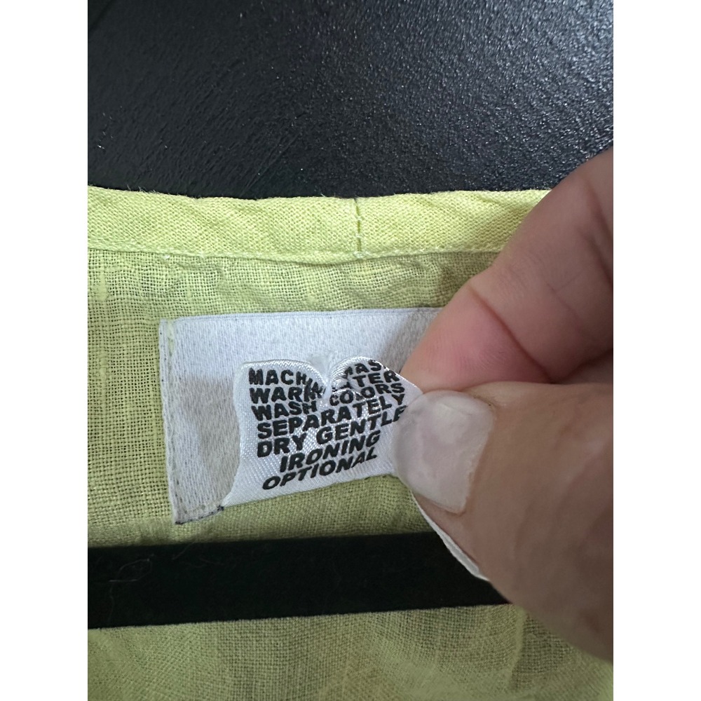 Flax Linen Tank Top Chartreuse Yellow Green Sleeveless Boxy Scoop Neck Medium - Picture 4 of 6